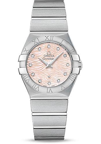 Omega Constellation Quartz Watch - 27 mm Steel Case - Pink Mother-Of-Pearl Diamond Dial - 123.10.27.60.57.002 - Luxury Time NYC