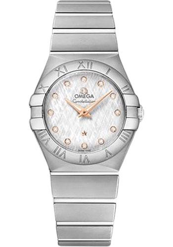 Omega Constellation Quartz Watch - 27 mm Steel Case - White -Silvery Diamond Dial - 123.10.27.60.52.001 - Luxury Time NYC