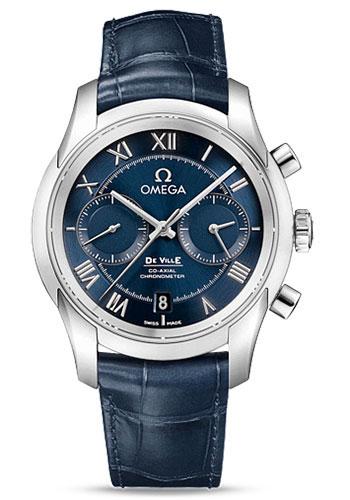 Omega De Ville Co-Axial Chronograph Watch - 42 mm Steel Case - Blue Dial - Blue Leather Strap - 431.13.42.51.03.001 - Luxury Time NYC