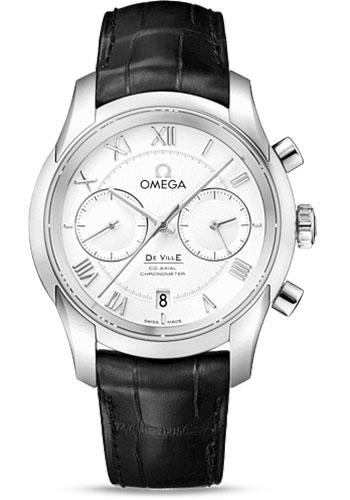Omega De Ville Co-Axial Chronograph Watch - 42 mm Steel Case - Silver Dial - Black Leather Strap - 431.13.42.51.02.001 - Luxury Time NYC