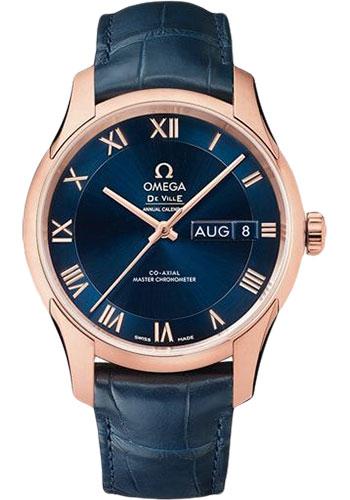 Omega De Ville Hour Vision Co-Axial Master Chronometer Annual Calendar Watch - 41 mm Sedna Gold Case - Two-Zone Blue Dial - Blue Leather Strap - 433.53.41.22.03.001 - Luxury Time NYC