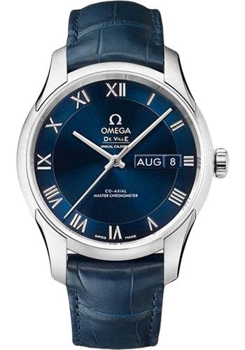 Omega De Ville Hour Vision Co-Axial Master Chronometer Annual Calendar Watch - 41 mm Steel Case - Two-Zone Blue Dial - Blue Leather Strap - 433.13.41.22.03.001 - Luxury Time NYC
