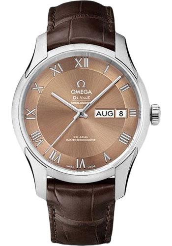 Omega De Ville Hour Vision Co-Axial Master Chronometer Annual Calendar Watch - 41 mm Steel Case - Two-Zone Bronze Dial - Brown Leather Strap - 433.13.41.22.10.001 - Luxury Time NYC