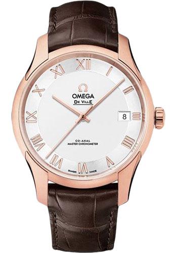 Omega De Ville Hour Vision Co-Axial Master Chronometer Watch - 41 mm Sedna Gold Case - Two-Zone -Silver Dial - Brown Leather Strap - 433.53.41.21.02.001 - Luxury Time NYC