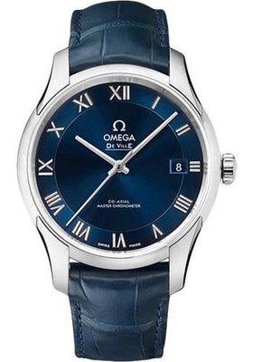 Omega De Ville Hour Vision Co-Axial Master Chronometer Watch - 41 mm Steel Case - Two-Zone Blue Dial - Blue Leather Strap - 433.13.41.21.03.001 - Luxury Time NYC