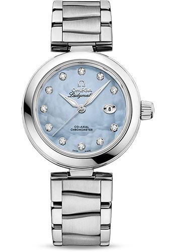 Omega De Ville Ladymatic Omega Co-Axial Watch - 34 mm Steel Case - Blue Diamond Dial - 425.30.34.20.57.003 - Luxury Time NYC