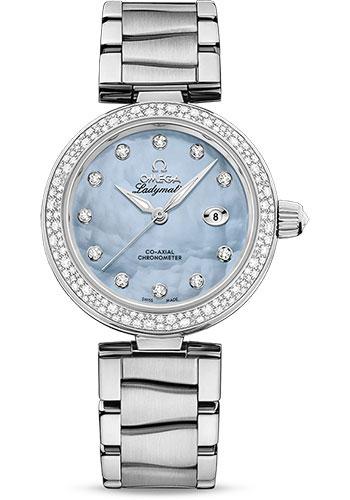 Omega De Ville Ladymatic Omega Co-Axial Watch - 34 mm Steel Case - Blue Diamond Dial - 425.35.34.20.57.003 - Luxury Time NYC