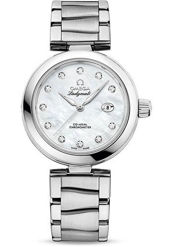 Omega De Ville Ladymatic Omega Co-Axial Watch - 34 mm Steel Case - White Diamond Dial - 425.30.34.20.55.002 - Luxury Time NYC