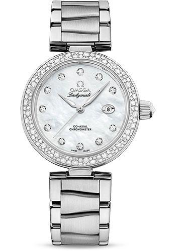 Omega De Ville Ladymatic Omega Co-Axial Watch - 34 mm Steel Case - White Diamond Dial - 425.35.34.20.55.002 - Luxury Time NYC