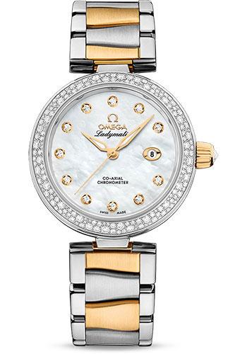Omega De Ville Ladymatic Omega Co-Axial Watch - 34 mm Steel - Yellow Gold Case - Diamond Bezel - White Diamond Dial - Yellow Gold And Steel Bracelet - 425.25.34.20.55.003 - Luxury Time NYC
