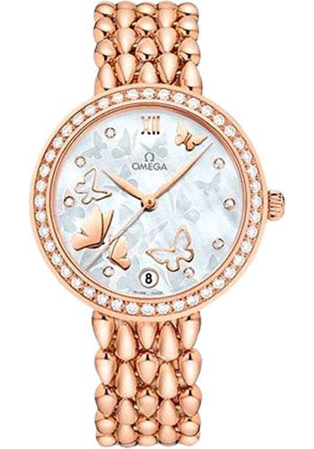 Omega De Ville Prestige Co-Axial Dewdrop Watch - 32.7 mm Red Gold Case - Delicate Diamond-Set Bezel - Ornate Dial - 424.55.33.20.55.006 - Luxury Time NYC