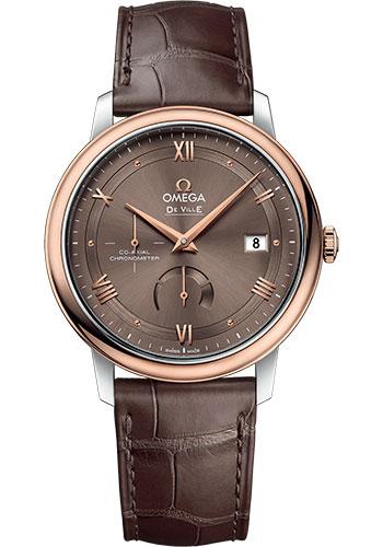 Omega De Ville Prestige Co-Axial Power Reserve Watch - 39.5 mm Steel And Red Gold Case - Chestnut Dial - Brown Leather Strap - 424.23.40.21.13.001 - Luxury Time NYC