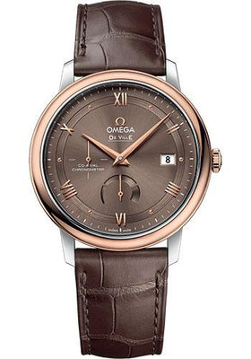 Omega De Ville Prestige Co-Axial Power Reserve Watch - 39.5 mm Steel And Red Gold Case - Chestnut Dial - Brown Leather Strap - 424.23.40.21.13.001 - Luxury Time NYC