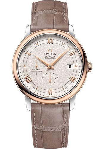 Omega De Ville Prestige Co-Axial Power Reserve Watch - 39.5 mm Steel And Red Gold Case - Ivory Silvery Dial - Taupe-Brown Leather Strap - 424.23.40.21.02.001 - Luxury Time NYC