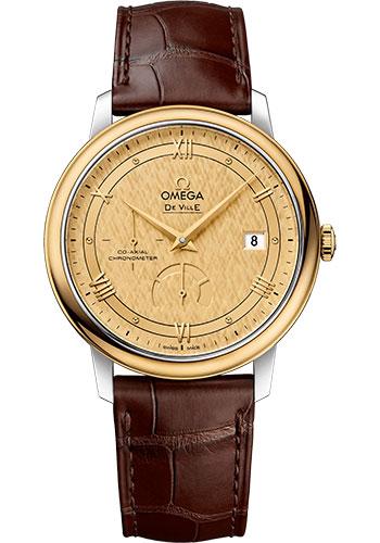 Omega De Ville Prestige Co-Axial Power Reserve Watch - 39.5 mm Steel And Yellow Gold Case - Champagne Dial - Brown Leather Strap - 424.23.40.21.08.001 - Luxury Time NYC
