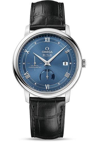 Omega De Ville Prestige Co-Axial Power Reserve Watch - 39.5 mm Steel Case - Blue Dial - Black Leather Strap - 424.13.40.21.03.002 - Luxury Time NYC