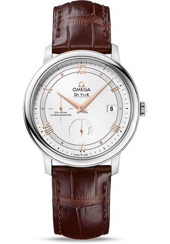 Omega De Ville Prestige Co-Axial Power Reserve Watch - 39.5 mm Steel Case - Silver Dial - Brown Leather Strap - 424.13.40.21.02.002 - Luxury Time NYC