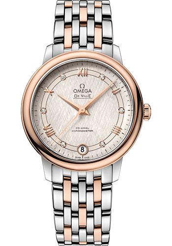 Omega De Ville Prestige Co-Axial Watch - 32.7 mm Steel And Red Gold Case - Ivory Silvery Dial - 424.20.33.20.52.003 - Luxury Time NYC