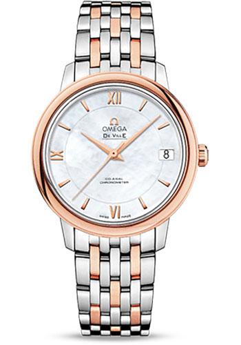 Omega De Ville Prestige Co-Axial Watch - 32.7 mm Steel And Red Gold Case - Mother-Of-Pearl Dial - Two-Tone Steel And Red Gold Bracelet - 424.20.33.20.05.002 - Luxury Time NYC
