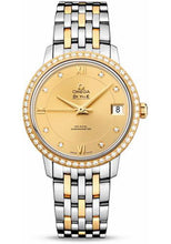 Load image into Gallery viewer, Omega De Ville Prestige Co-Axial Watch - 32.7 mm Steel And Yellow Gold Case - Diamond Bezel - Champagne Diamond Dial - 424.25.33.20.58.001 - Luxury Time NYC