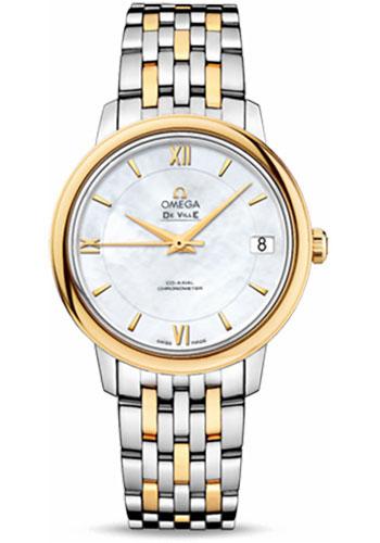 Omega De Ville Prestige Co-Axial Watch - 32.7 mm Steel And Yellow Gold Case - Mother-Of-Pearl Dial - 424.20.33.20.05.001 - Luxury Time NYC