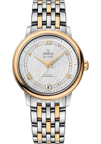 Omega De Ville Prestige Co-Axial Watch - 32.7 mm Steel And Yellow Gold Case - White Silvery Dial - 424.20.33.20.52.001 - Luxury Time NYC