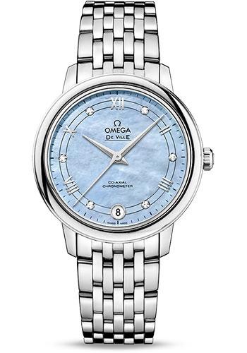 Omega De Ville Prestige Co-Axial Watch - 32.7 mm Steel Case - Blue Diamond Dial - 424.10.33.20.57.001 - Luxury Time NYC