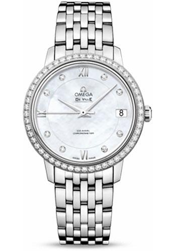 Omega De Ville Prestige Co-Axial Watch - 32.7 mm Steel Case - Diamond Bezel - Mother-Of-Pearl Diamond Dial - 424.15.33.20.55.001 - Luxury Time NYC