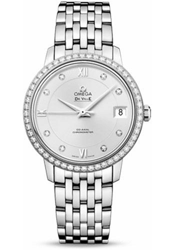 Omega De Ville Prestige Co-Axial Watch - 32.7 mm Steel Case - Diamond Bezel - Silver Diamond Dial - 424.15.33.20.52.001 - Luxury Time NYC