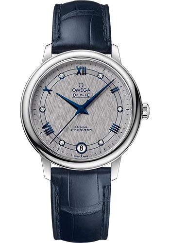 Omega De Ville Prestige Co-Axial Watch - 32.7 mm Steel Case - Grey Dial - Blue Leather Strap - 424.13.33.20.56.002 - Luxury Time NYC