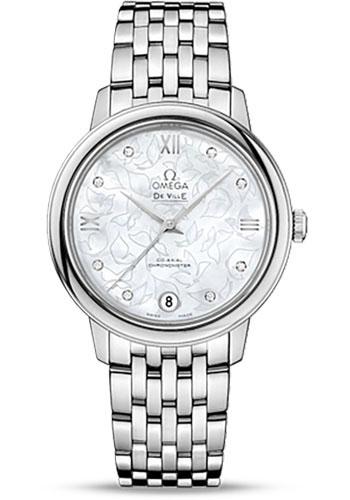 Omega De Ville Prestige Co-Axial Watch - 32.7 mm Steel Case - Mother-Of-Pearl Diamond Dial - 424.10.33.20.55.001 - Luxury Time NYC