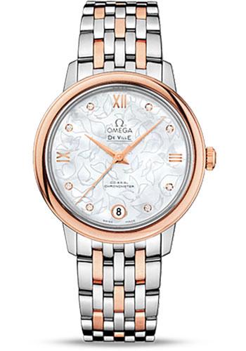 Omega De Ville Prestige Co-Axial Watch - 32.7 mm Steel Case - Red Gold Bezel - Mother-Of-Pearl Dial - Red Gold-Steel Bracelet - 424.20.33.20.55.001 - Luxury Time NYC