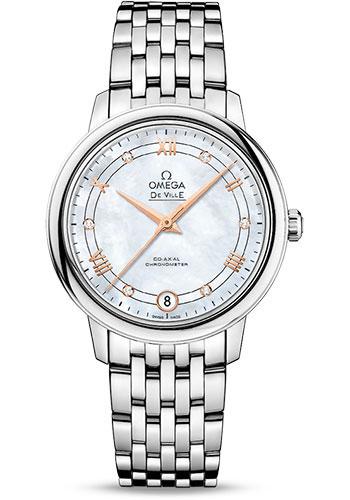 Omega De Ville Prestige Co-Axial Watch - 32.7 mm Steel Case - White Diamond Dial - 424.10.33.20.55.002 - Luxury Time NYC