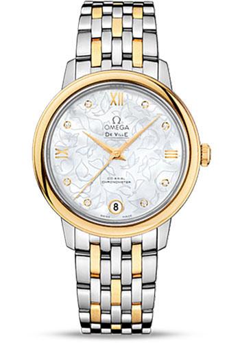 Omega De Ville Prestige Co-Axial Watch - 32.7 mm Steel Case - Yellow Gold Bezel - Mother-Of-Pearl Dial - Yellow Gold-Steel Bracelet - 424.20.33.20.55.002 - Luxury Time NYC