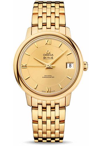 Omega De Ville Prestige Co-Axial Watch - 32.7 mm Yellow Gold Case - Champagne Dial - 424.50.33.20.08.001 - Luxury Time NYC