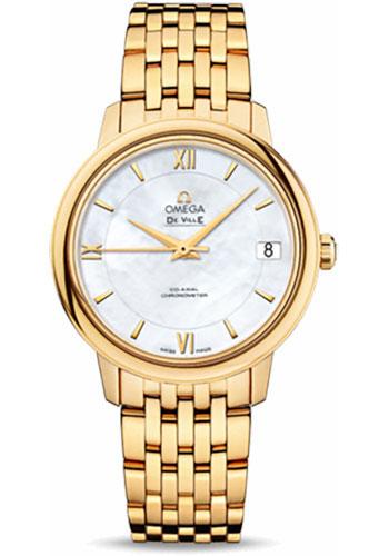 Omega De Ville Prestige Co-Axial Watch - 32.7 mm Yellow Gold Case - Mother-Of-Pearl Dial - 424.50.33.20.05.001 - Luxury Time NYC