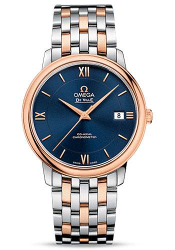 Omega De Ville Prestige Co-Axial Watch - 36.8 mm Steel Case - 18K Red Gold Bezel - Blue Dial - Red Gold-Steel Bracelet - 424.20.37.20.03.002 - Luxury Time NYC
