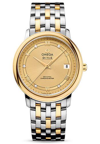 Omega De Ville Prestige Co-Axial Watch - 36.8 mm Steel Case - Yellow Gold Bezel - Champagne Diamond Dial - Steel And Yellow Gold Bracelet - 424.20.37.20.58.002 - Luxury Time NYC