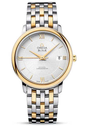 Omega De Ville Prestige Co-Axial Watch - 36.8 mm Steel Case - Yellow Gold Bezel - Silver Dial - Yellow Gold Bracelet - 424.20.37.20.02.001 - Luxury Time NYC