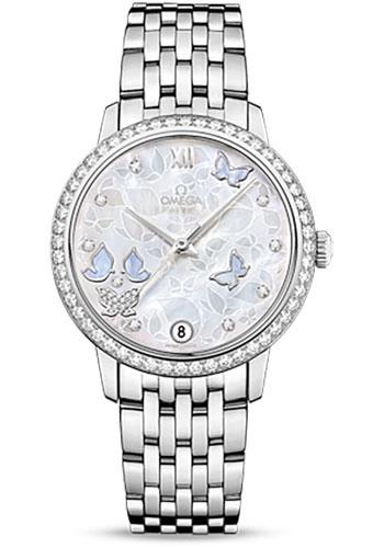 Omega De Ville Prestige Co-Axial Watch - 36.8 mm White Gold Case - Diamond Bezel - Mother-Of-Pearl Diamond Dial - 424.55.33.20.55.003 - Luxury Time NYC