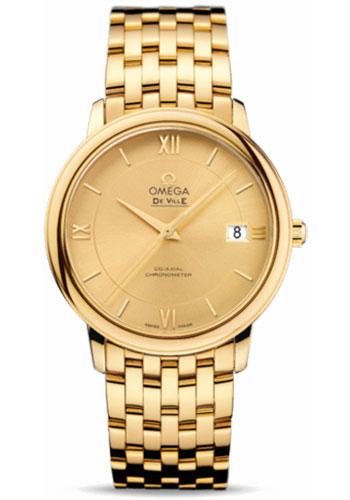 Omega De Ville Prestige Co-Axial Watch - 36.8 mm Yellow Gold Case - Champagne Dial - 424.50.37.20.08.001 - Luxury Time NYC