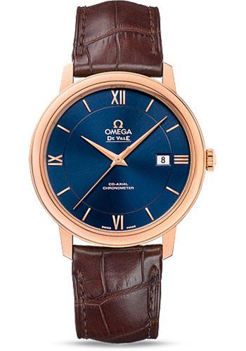 Omega De Ville Prestige Co-Axial Watch - 39.5 mm Red Gold Case - Blue Dial - Brown Leather Strap - 424.53.40.20.03.002 - Luxury Time NYC