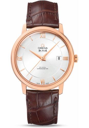 Omega De Ville Prestige Co-Axial Watch - 39.5 mm Red Gold Case - Silver Dial - Brown Leather Strap - 424.53.40.20.02.001 - Luxury Time NYC