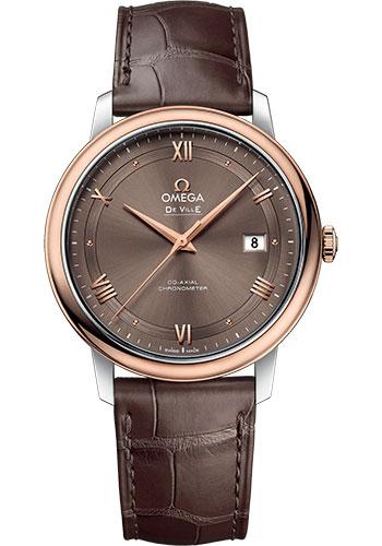 Omega De Ville Prestige Co-Axial Watch - 39.5 mm Steel And Red Gold Case - Chestnut Dial - Brown Leather Strap - 424.23.40.20.13.001 - Luxury Time NYC