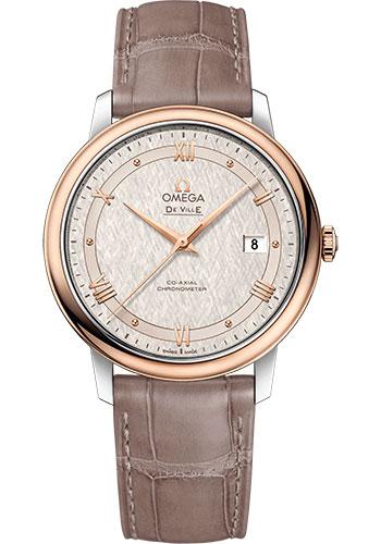 Omega De Ville Prestige Co-Axial Watch - 39.5 mm Steel And Red Gold Case - Ivory Silvery Dial - Taupe-Brown Leather Strap - 424.23.40.20.02.003 - Luxury Time NYC