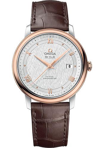 Omega De Ville Prestige Co-Axial Watch - 39.5 mm Steel And Red Gold Case - White Silvery Dial - Brown Leather Strap - 424.23.40.20.02.002 - Luxury Time NYC