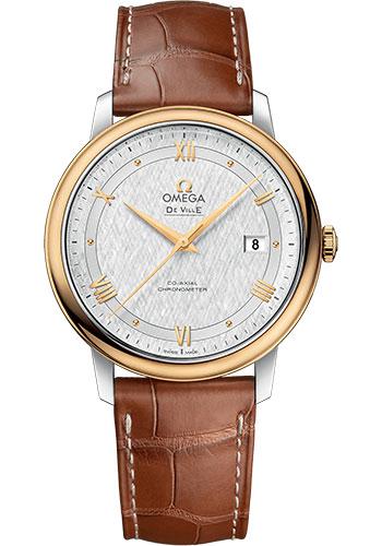 Omega De Ville Prestige Co-Axial Watch - 39.5 mm Steel And Yellow Gold Case - White Silvery Dial - Light Brown Leather Strap - 424.23.40.20.02.001 - Luxury Time NYC