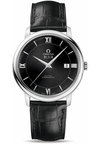 Omega De Ville Prestige Co-Axial Watch - 39.5 mm Steel Case - Black Dial - Black Leather Strap - 424.13.40.20.01.001 - Luxury Time NYC