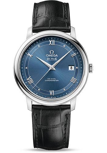 Omega De Ville Prestige Co-Axial Watch - 39.5 mm Steel Case - Blue Dial - Black Leather Strap - 424.13.40.20.03.002 - Luxury Time NYC