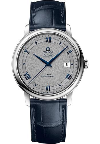 Omega De Ville Prestige Co-Axial Watch - 39.5 mm Steel Case - Grey Dial - Blue Leather Strap - 424.13.40.20.06.002 - Luxury Time NYC